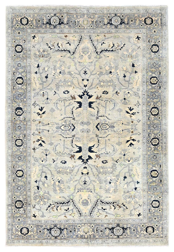 Gray, Serapi Heriz Design, Soft Wool, Hand Knotted, Oriental Rug, 6'x8'9"