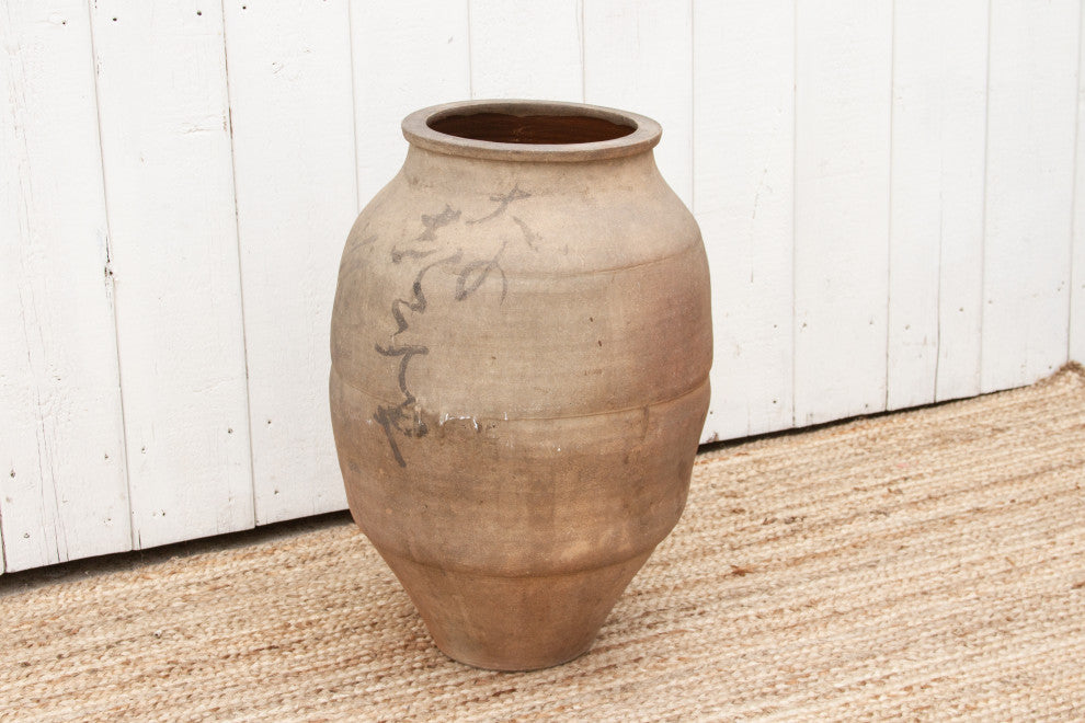 Tall Chinese Calligraphy Unglazed Pot