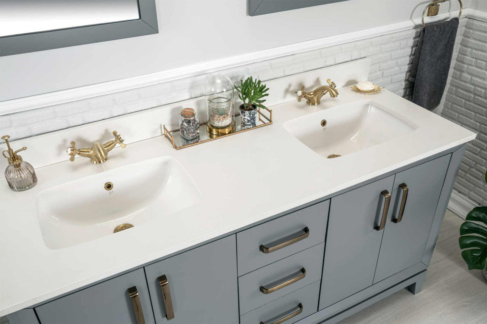 Fabia Collection 60" Bathroom Vanity With Sink, Mirror, Countertop, Dark Gray