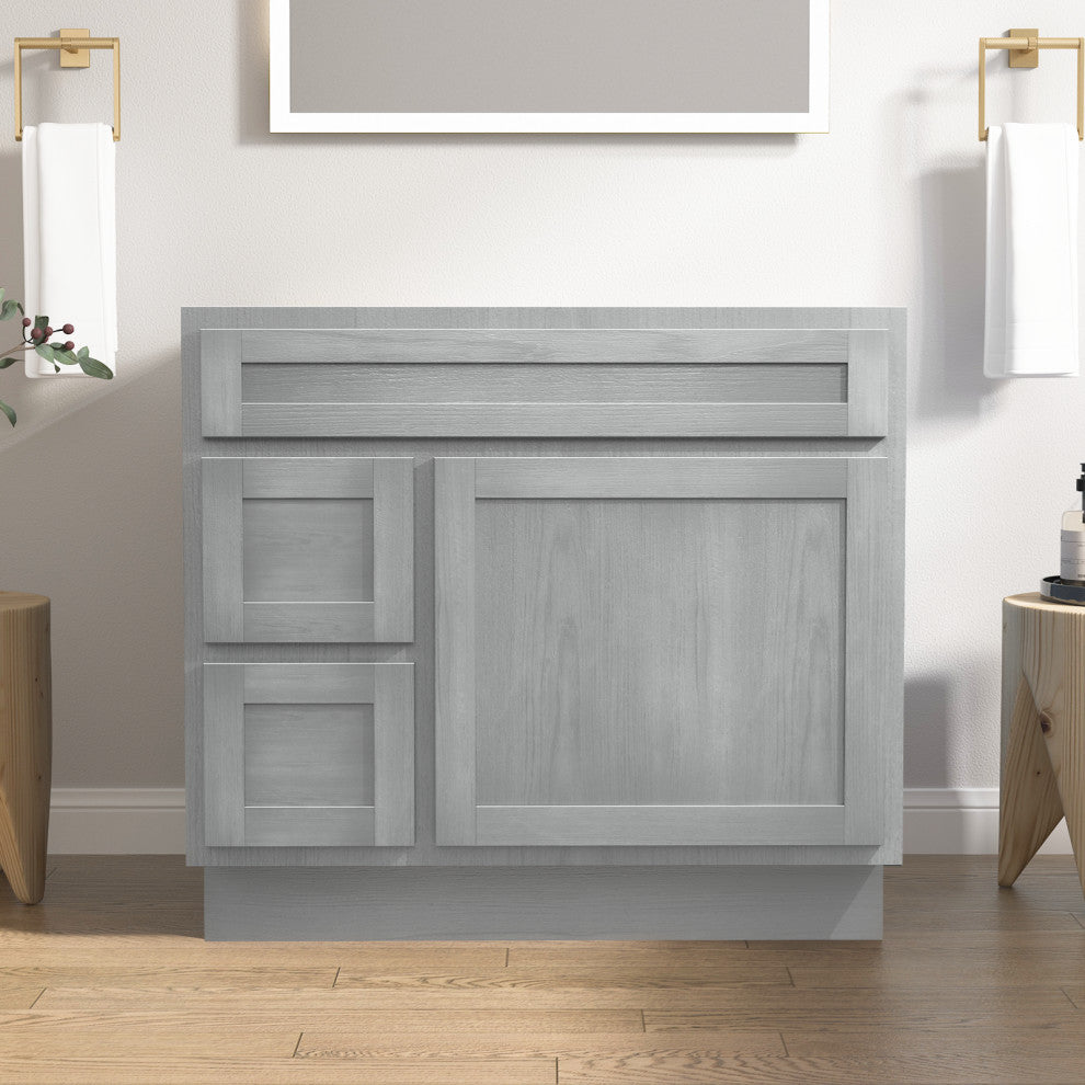 Vanity Art Vanity Base Cabinet, No Top, Drawers on Left, 36", Silver