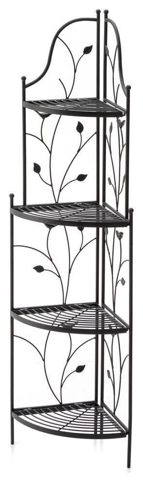 52"H 4-Tiered Metal Corner Shelf Plant Stand, Black
