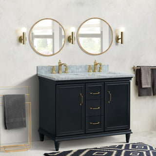 49" Double Vanity, Dark Gray Finish With White Carrara And Rectangle Sink