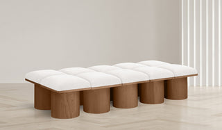 Pavilion Boucle Fabric Upholstered 10-Piece Modular Bench, Cream, Walnut Finish