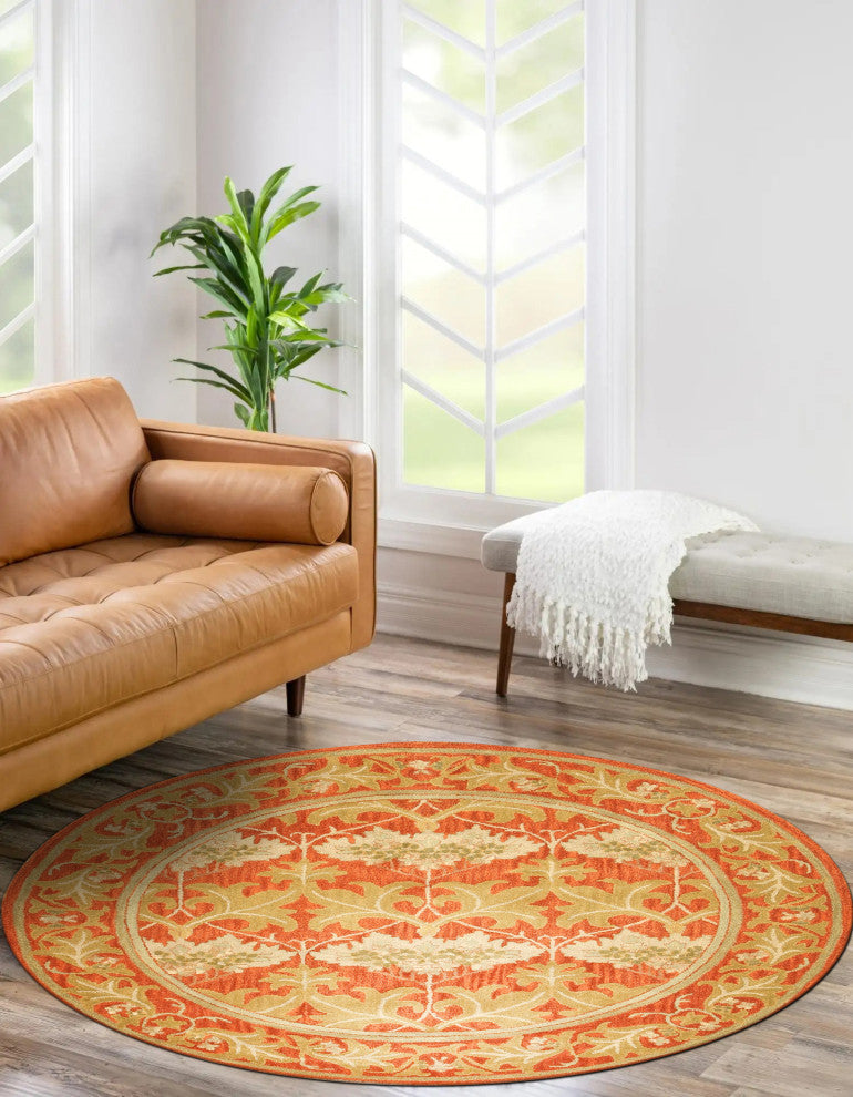 Hand-Tufted Wool Rust Transitional Oriental Morris Rug, 4' Round