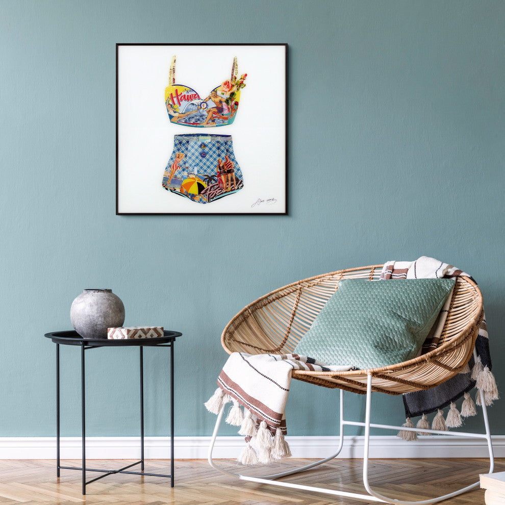 "Hawaiian Beach"Printed Art Glass Collection Framed With Black Anodized Aluminum