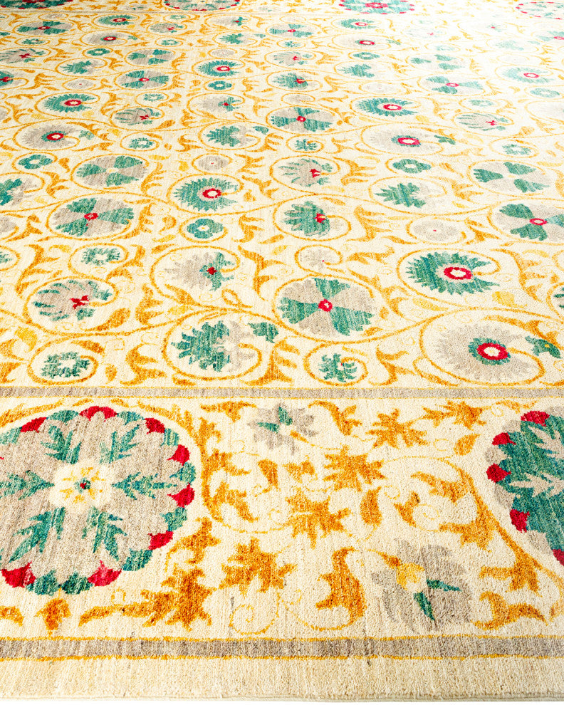 Suzani, One-of-a-Kind Handmade Area Rug Ivory, 18' 4" x 12' 3"