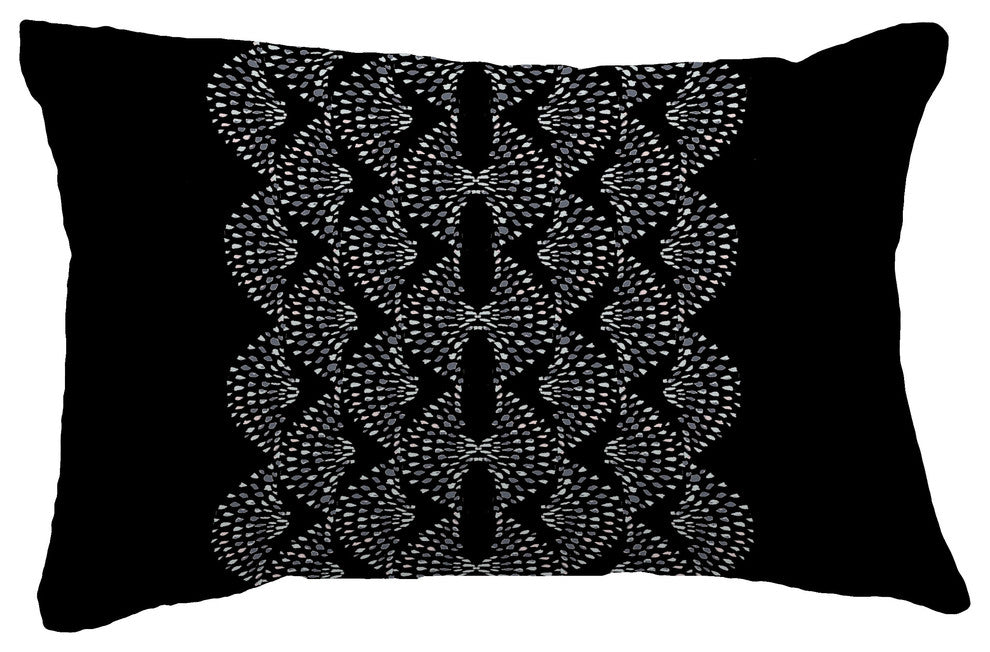 Dotted Focus Geometric Print Throw Pillow With Linen Texture, Black, 14"x20"