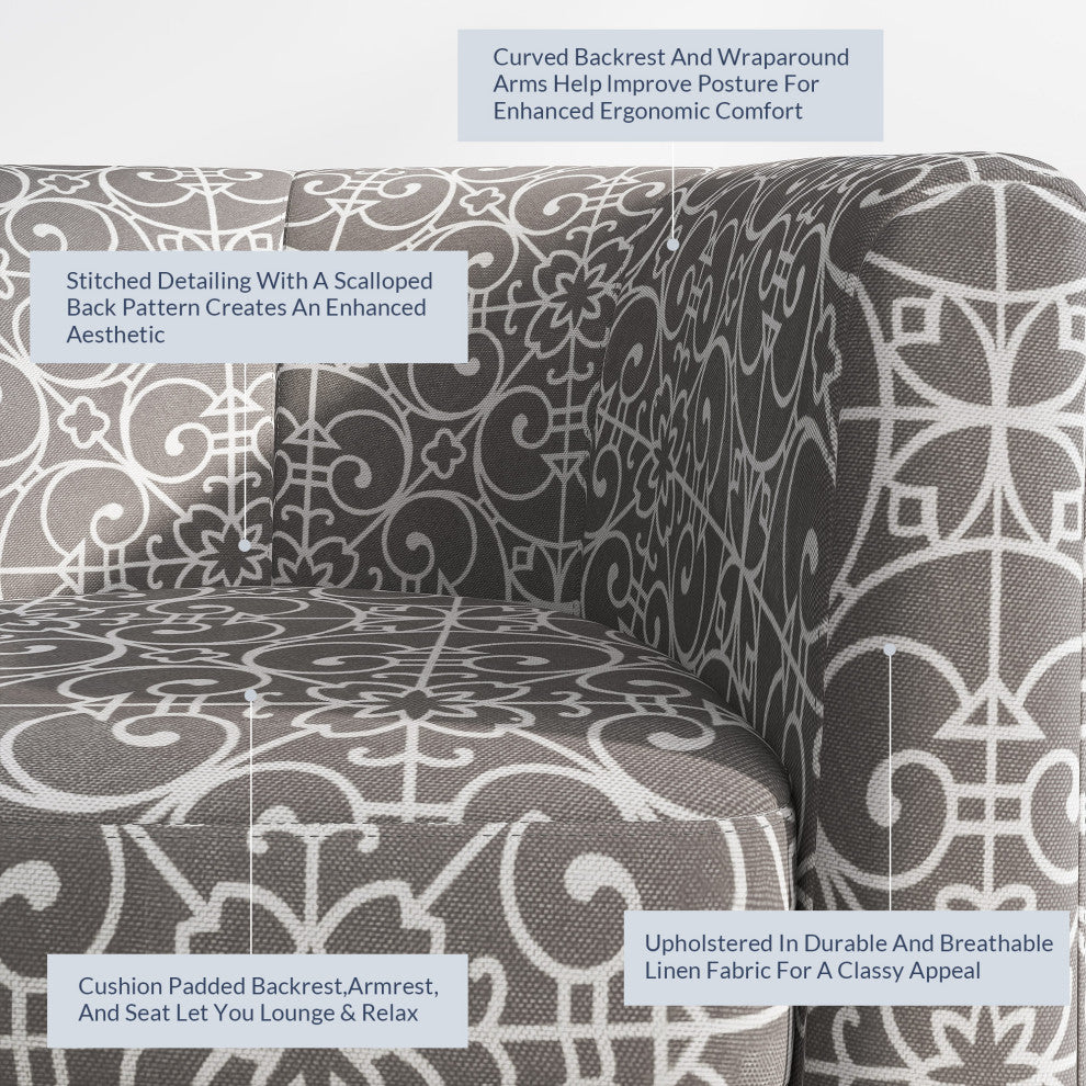 Modern Club Chair Barrel Design, Grey & Beige