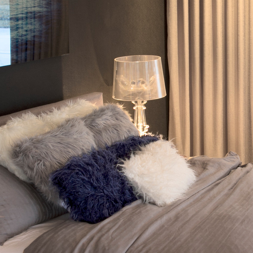 Frisco Mongolian Sheepskin Faux Fur Pillows, Set of 2, Ink, 12"x20"