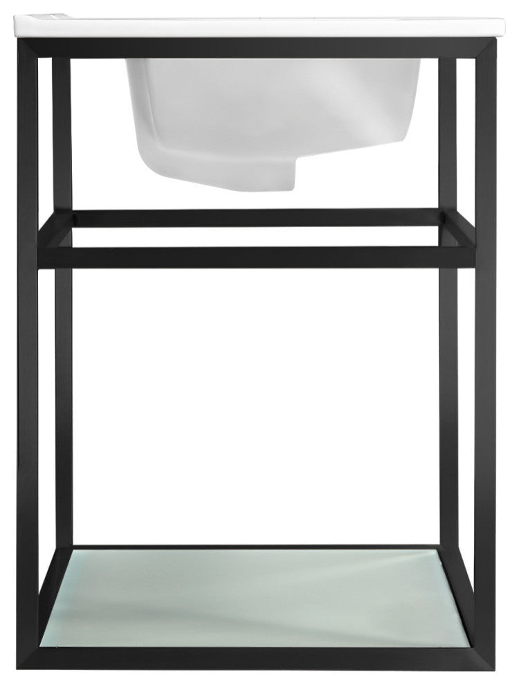 Pierre 48" Single, Metal Frame, Open Shelf, Bathroom Vanity, Black