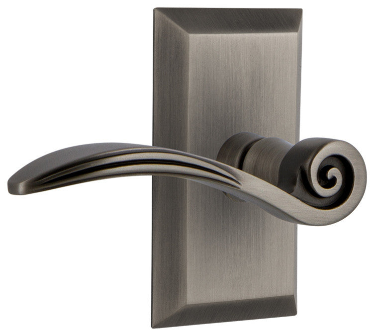 Studio Plate With Swan Lever, Antique Pewter, Privacy, Right-Handed