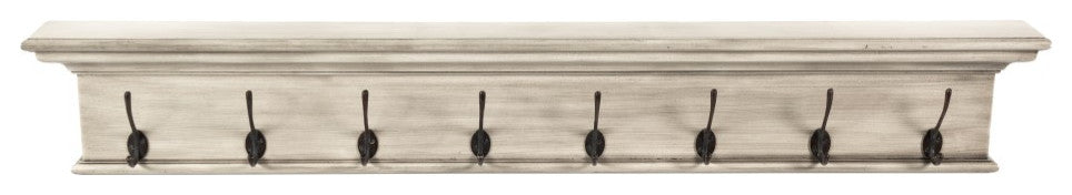 Rustic Antiqued Ivory Eight Hook Hanging Coat Rack