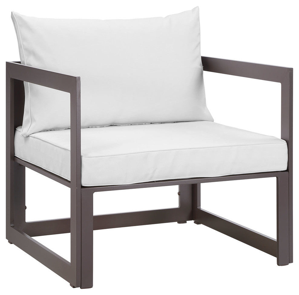 Modern Urban Contemporary Outdoor Patio Sectional Sofa Set, Brown White Fabric