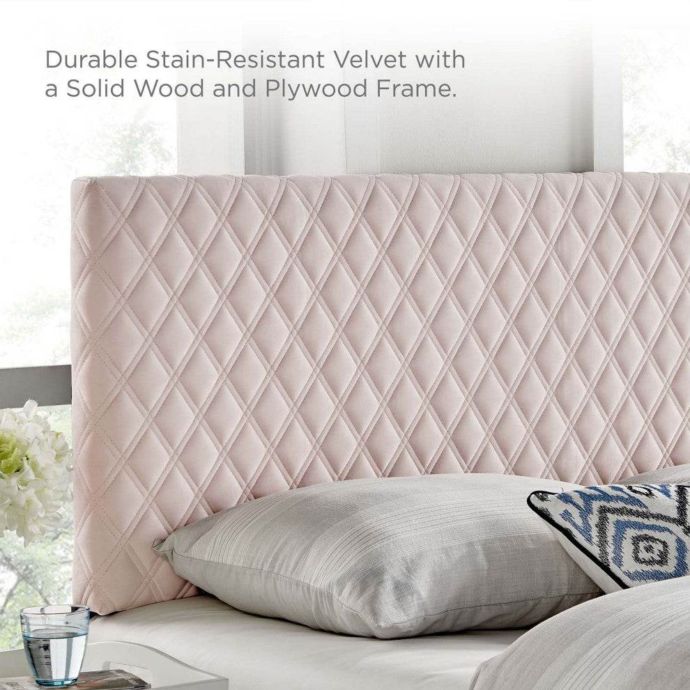 Platform Bed Frame, King Size, Pink, Velvet, Modern, Bedroom Master Guest Suite