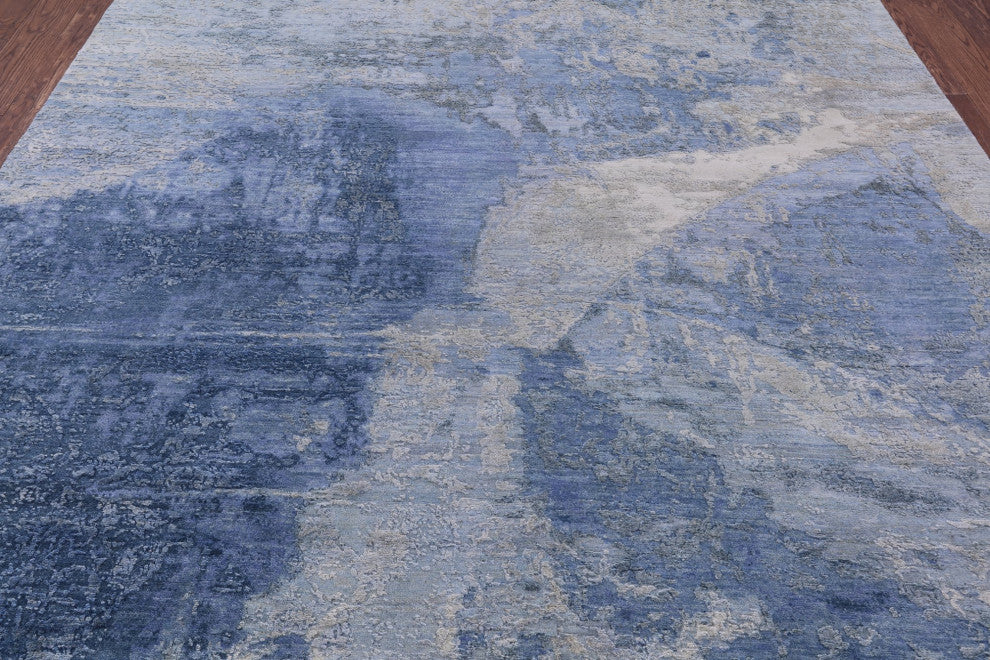 Abstract Hand-Knotted Wool and Silk Rug 7' 11" X 10' 1" Q8696