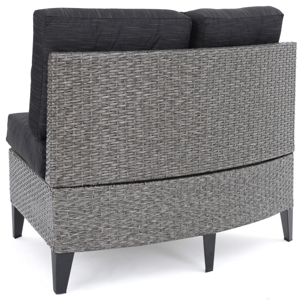GDF Studio 5-Piece Currituck Outdoor Black Wicker Sofa, Dark Gray Set
