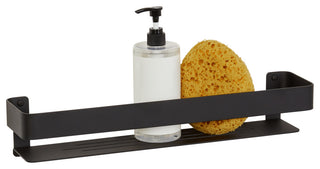 Rectangular Shower Shelf With Rail, Matte Black