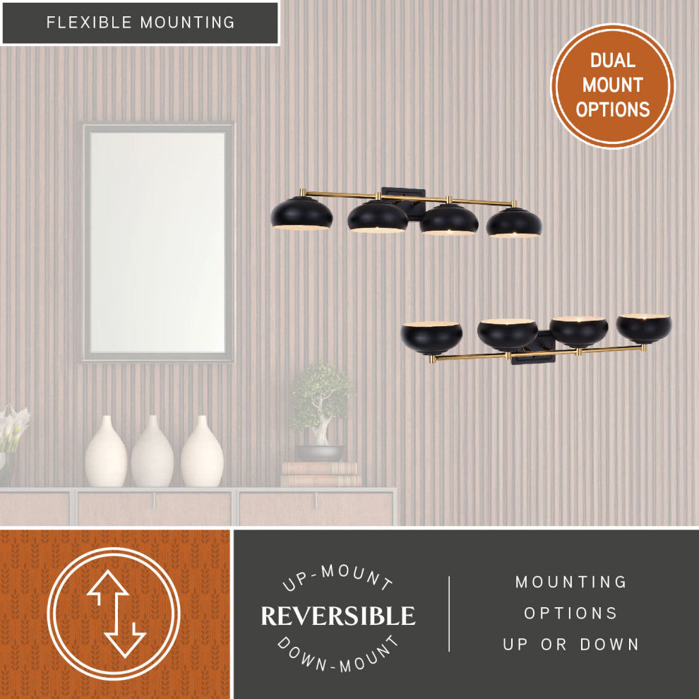 Belmont 4 Light Vanity Matte Black and Satin Brass