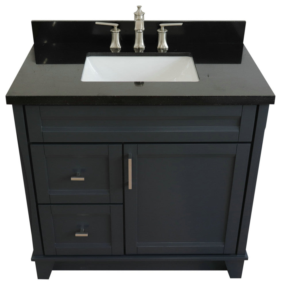 37" Single Sink Vanity, Dark Gray Finish With Black Galaxy Granite