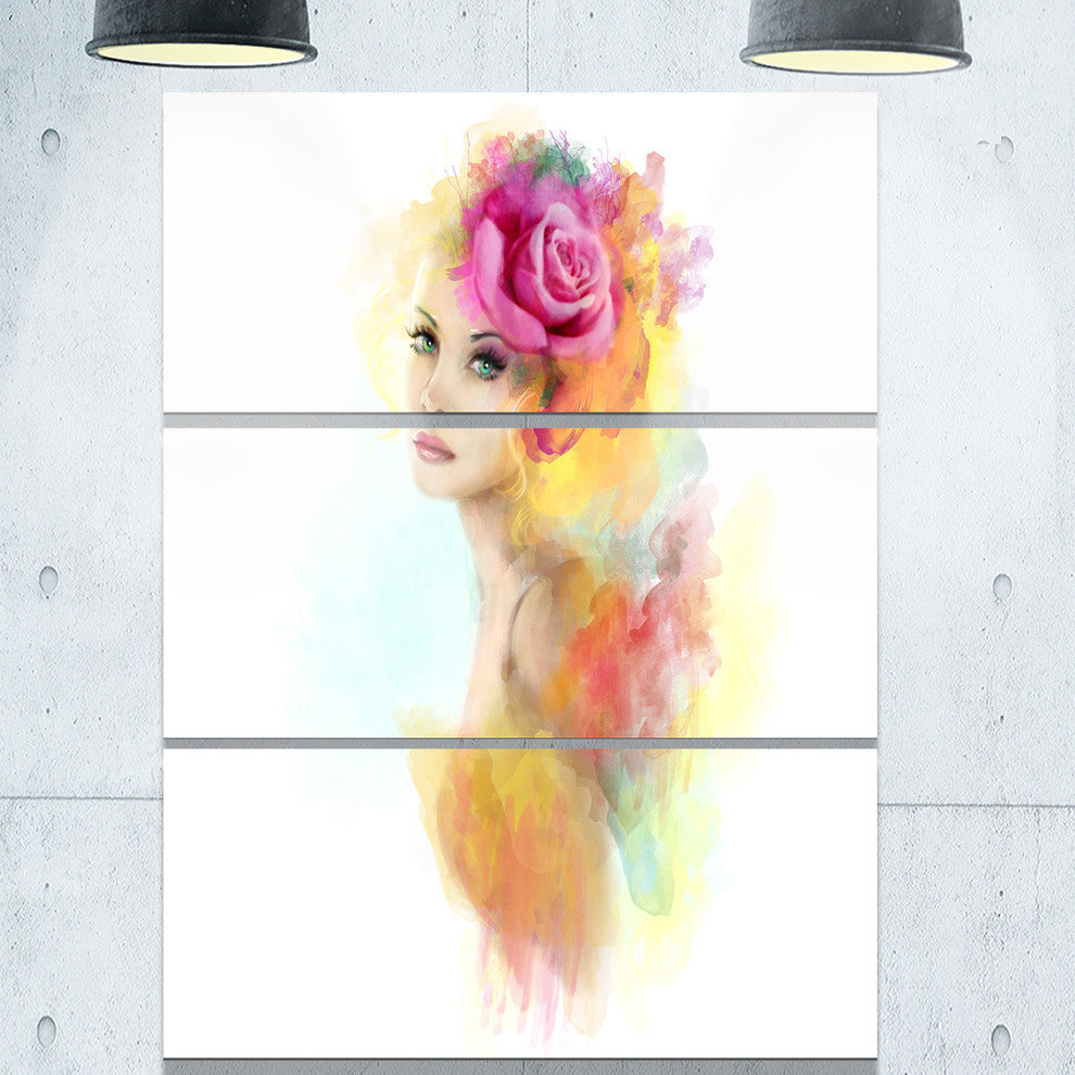 "Summer Woman With Flowers" Metal Wall Art, 3 Panels, 28"x36"