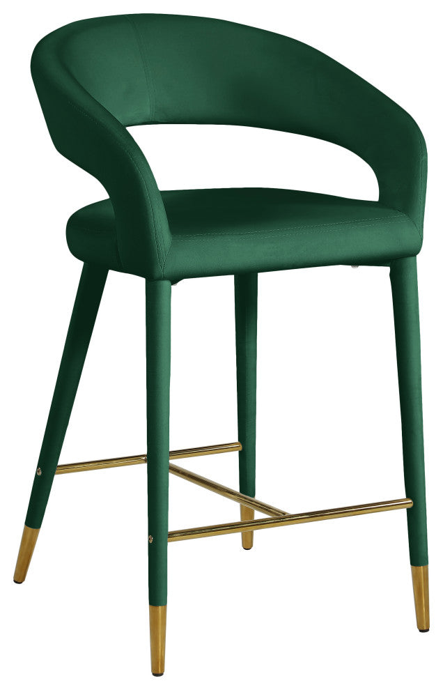 Destiny Counter Stool, Green, Velvet