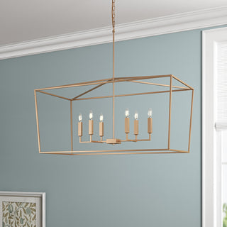 Farmhouse 6-Light Rectangular Kitchen Island Chandelier Over Table, Gold