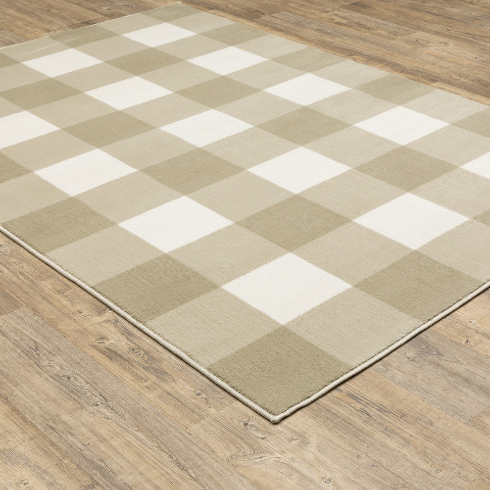 Garson Geometric Squares Area Rug, Beige, 6'7"x9'2"