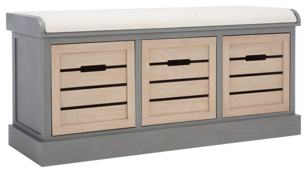 Safavieh Briar 3 Drawer Storage Bench, Distressed Grey/Sand