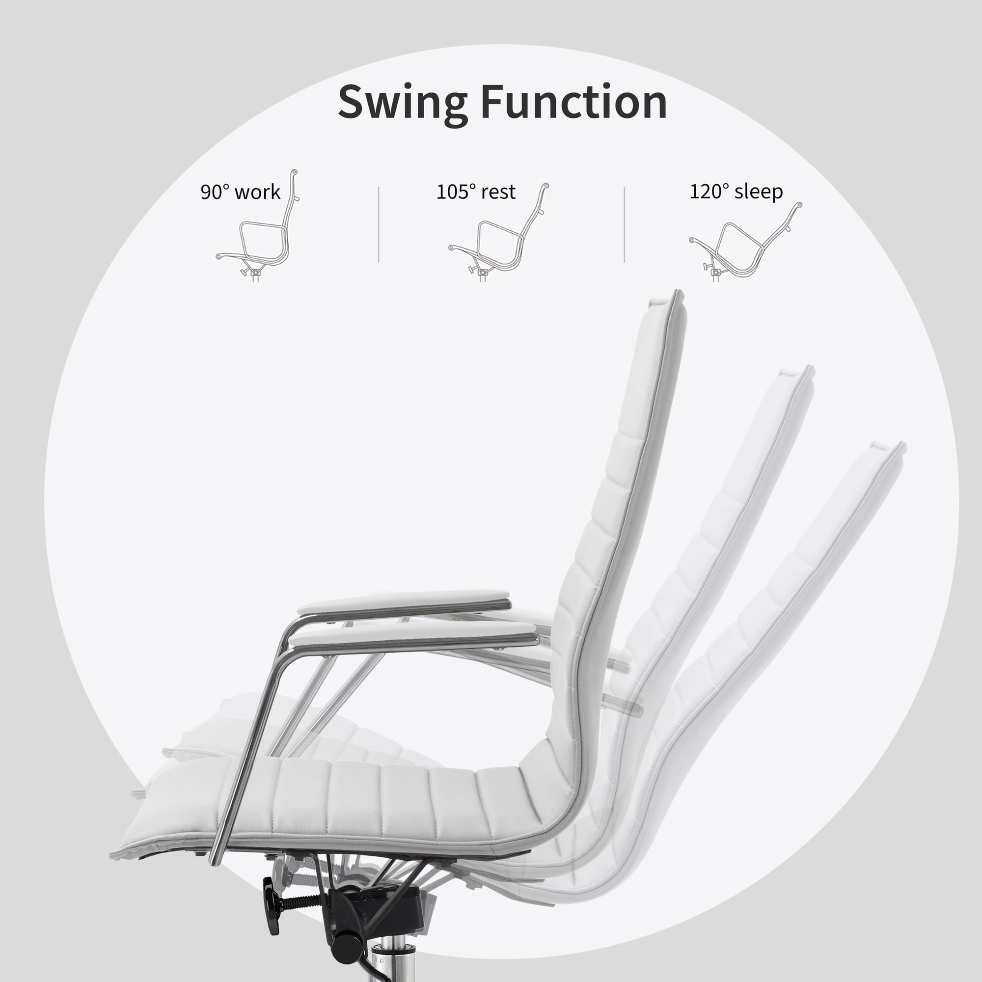 High Back Office Desk Chair, Ribbed PU Leather Computer Armchair, White