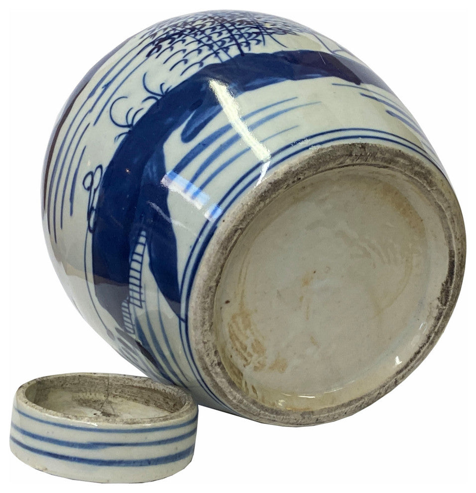 Chinese Oriental Small Blue White Scenery Porcelain Ginger Jar Hws1859
