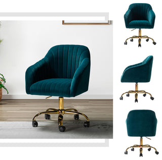 Swivel Rolling Task Chair With Tufted Back, Teal