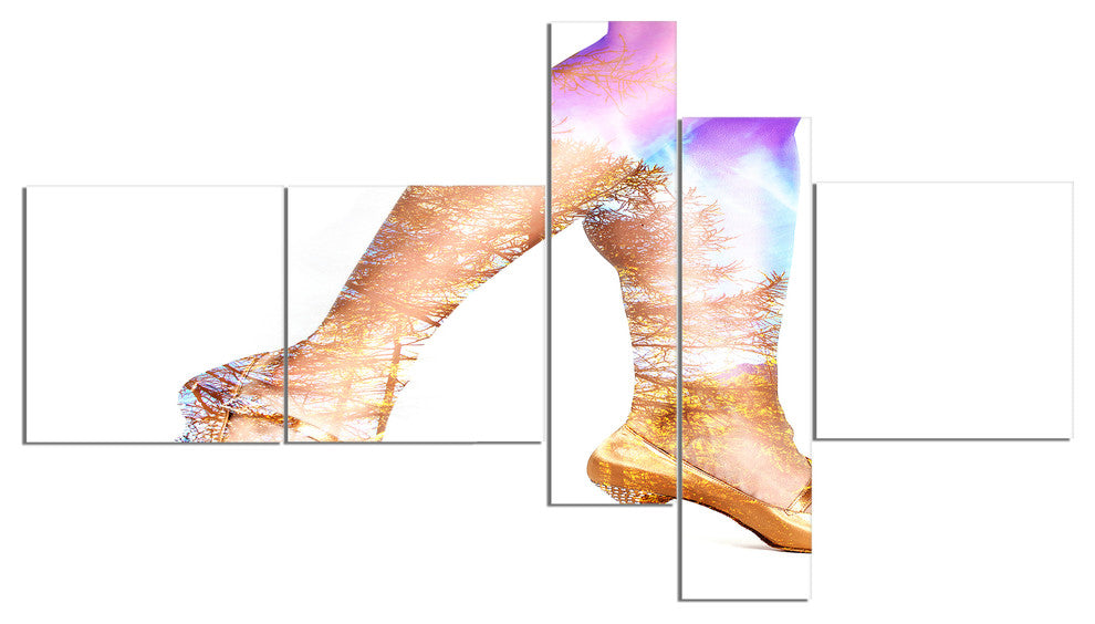Dancer Legs and Treescape Double Exposure, Portrait Canvas Art, 60"x32",5 panels