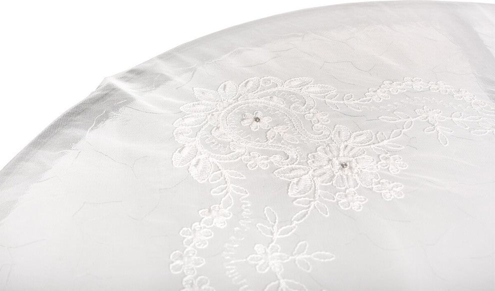 Paisley Lace Embroidered Tablecloth With Beaded Accents, 80"x80"