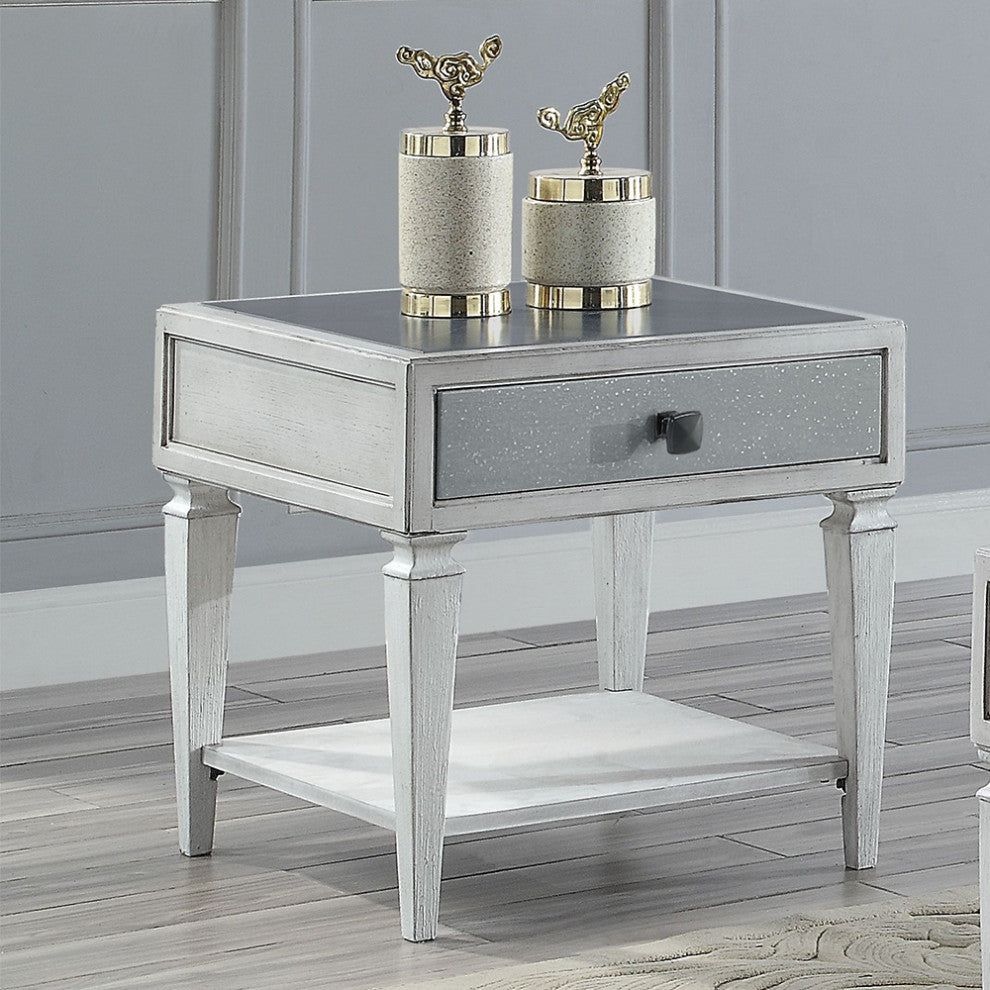 ACME Katia End Table in Rustic Gray & Weathered White Finish