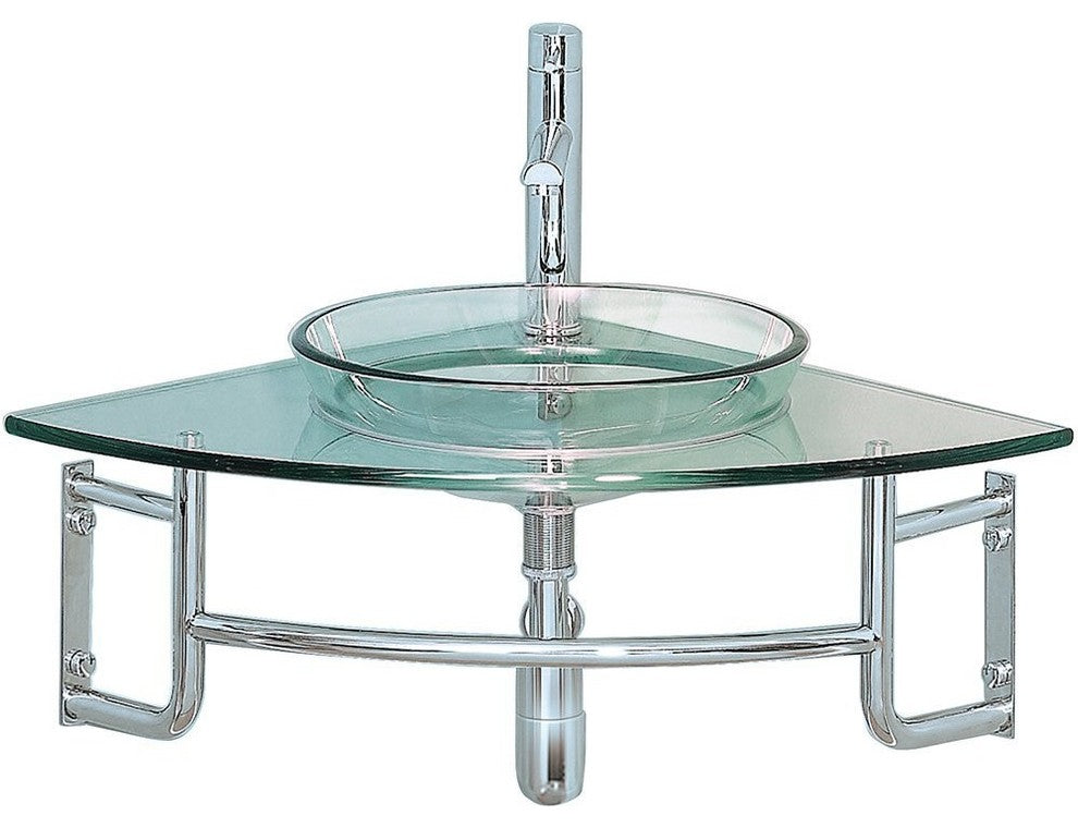 Ordinato Corner Mount Modern Glass Bathroom Vanity, Faucet FFT3071BN