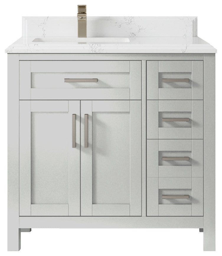 Cambridge 36 Left Offset Bath Vanity in Coventry Gray 1.5" Empira Quartz