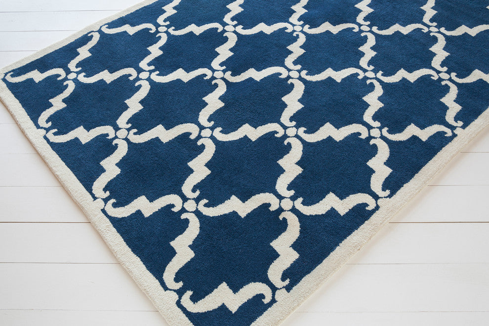 Davin Contemporary Area Rug, Navy Blue and White, 5'x7'