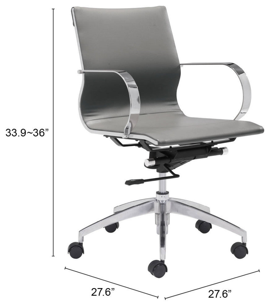 Computer Chair, Faux Vinyl Leather, Steel, Gray, Silver, Business Office