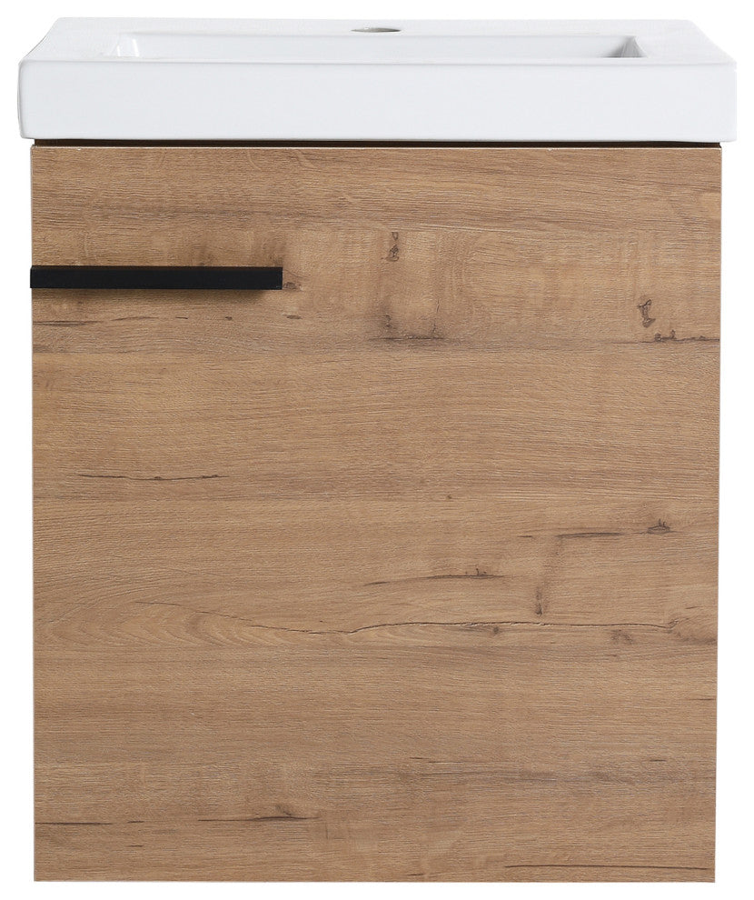 18 in. Wall-Mounted Small Bathroom Vanity With Ceramic Sink, Imitative Oak