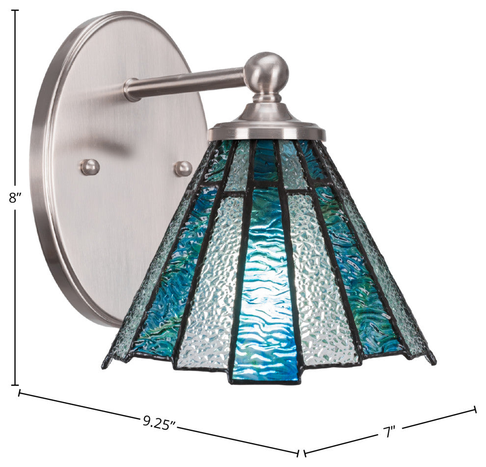 Capri 1-Light Wall Sconce, Brushed Nickel/Sea Ice Art
