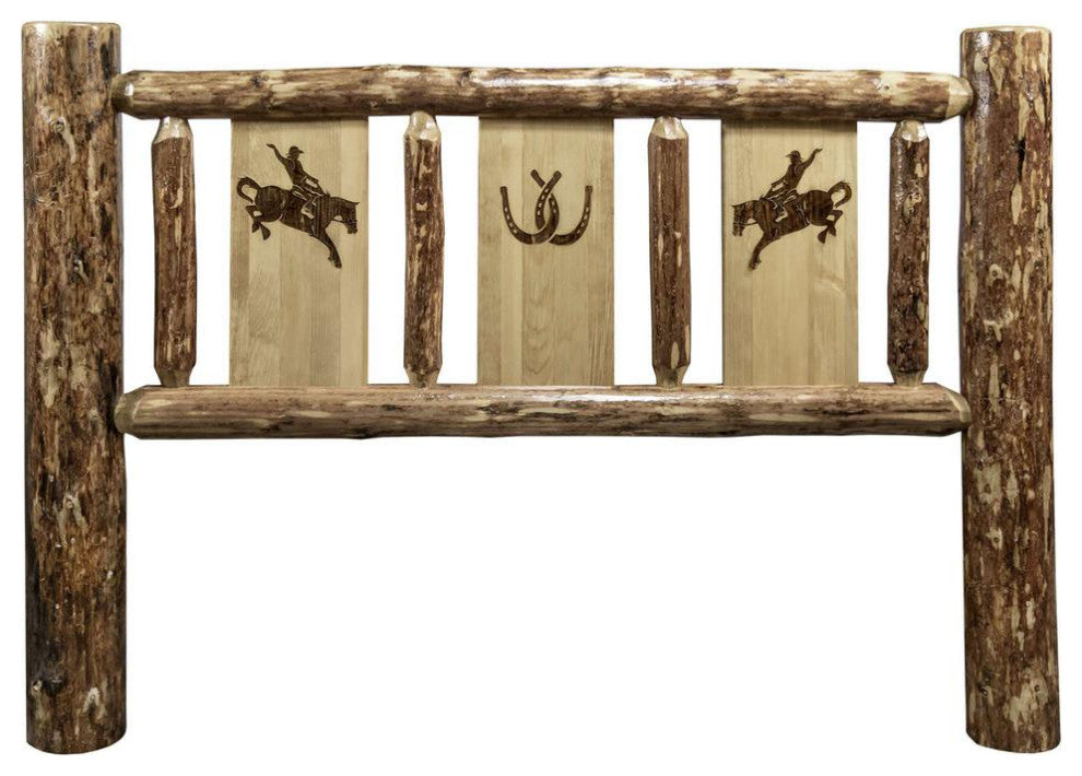 Glacier Country Collection Twin Headboard w/ Laser Engraved Bronc Design