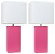 Elegant Designs Set of 2 Modern Leather Table Lamps White Fabric Shades Hot Pink