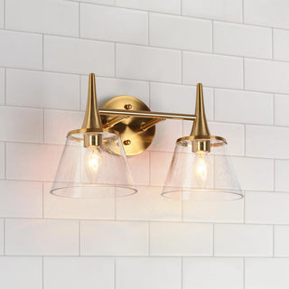 LNC 14" 2-Light Polished Gold With Seeded Glass Modern Vanity Light