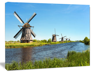 Windmills at Kinderdijk, Landscape Canvas Art Print, 40"x30"