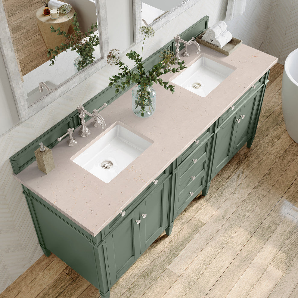 Brittany 72" Double Vanity, Smokey Celadon, 3CM Eternal Marfil Top