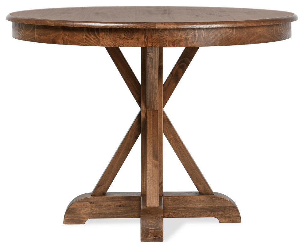 Maxwell 42" Round Pine Wood Dining Table, Brown Finish by Kosas Home