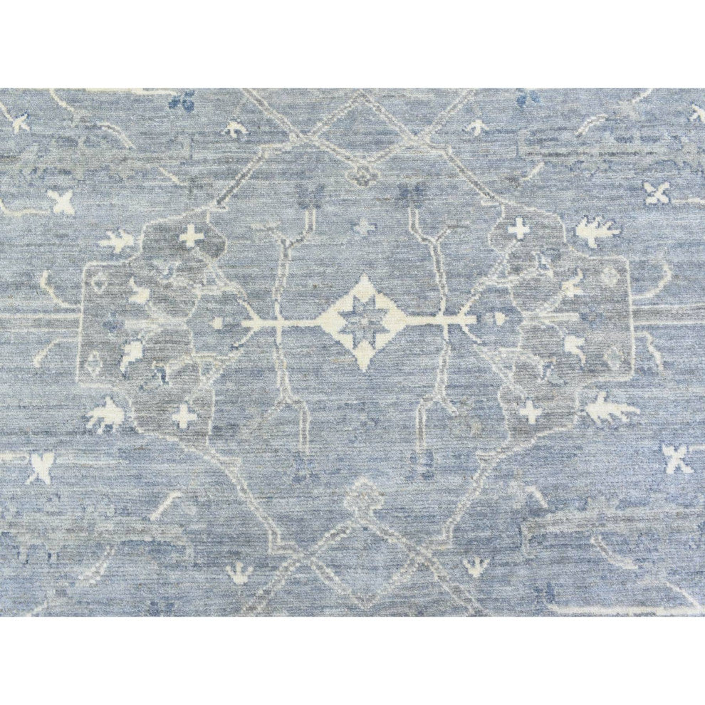 Gray Afghan Angora Oushak Flowing Design Soft Wool Hand Knotted Rug, 8'0"x9'9"