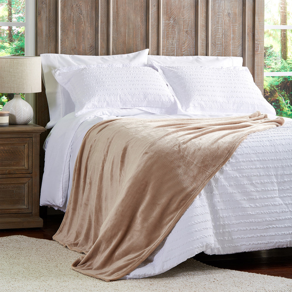 LHC Microfiber Velvet Throw Blanket, Desert Tan