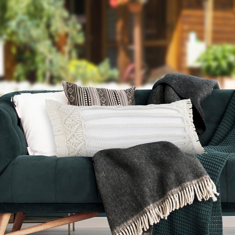 Ox Bay Handwoven White Diamond Resistant Polyester Pillow Cover, 14"x36"