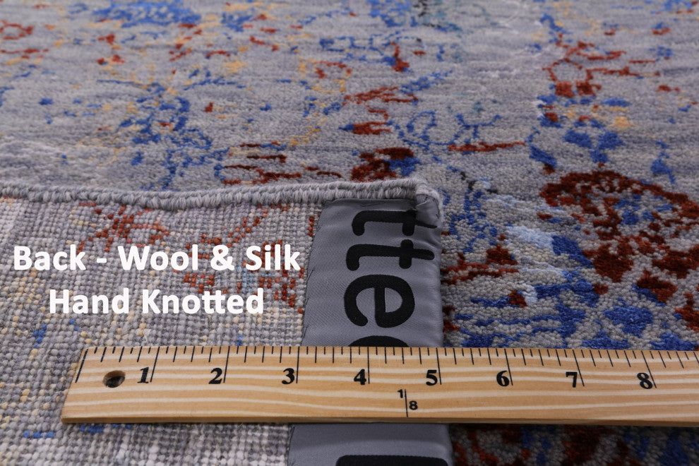 9' 1" X 12' 6" Modern Hand Knotted Wool and Silk Rug Q7074